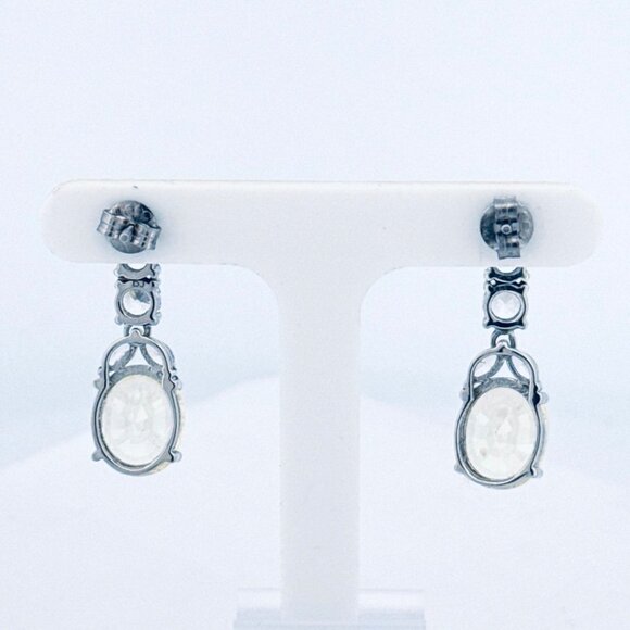 Estate Yellow & White Cubic Zirconia Drop Dangle Earrings 925 Silver 6.40g - Picture 4 of 11